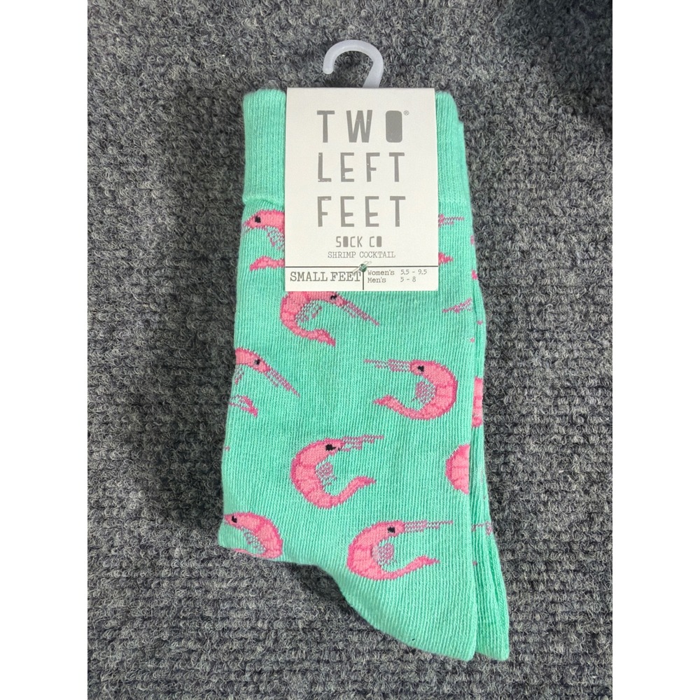 Two Left Feet Shrimp Cocktail Mint Green Pink Novelty Crew Socks Small Feet NEW